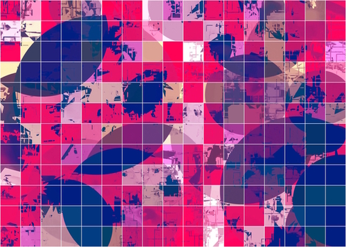 geometric square and circle pattern abstract background in red pink blue Mural by Timmy333