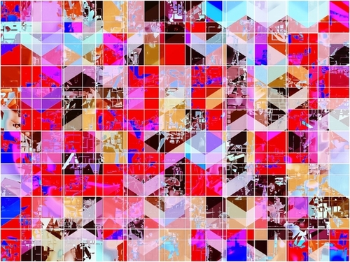 geometric square and triangle pattern abstract in red pink blue Mural by Timmy333