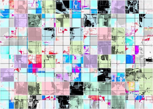 geometric square pattern abstract in blue and pink Mural by Timmy333