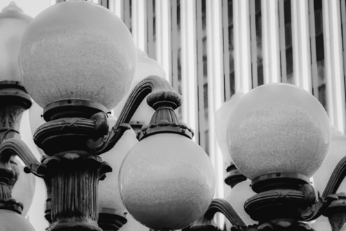 Urban Light at LACMA Los Angeles California USA in black and white Mural by Timmy333