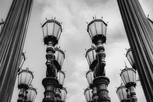 Urban Light at LACMA Los Angeles California USA in black and white Mural by Timmy333