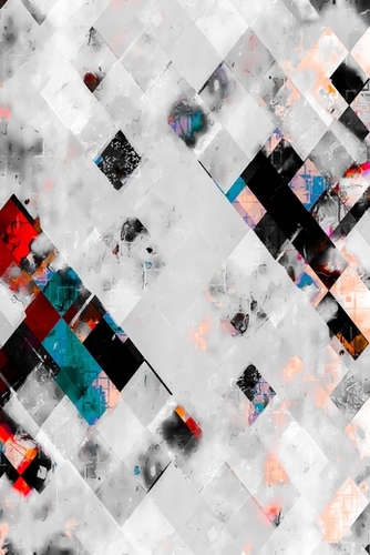 geometric pixel square pattern abstract art in blue red black and white Mural by Timmy333