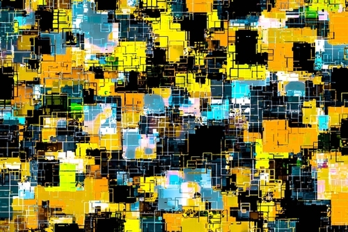 geometric square pixel pattern abstract background in orange yellow blue Mural by Timmy333