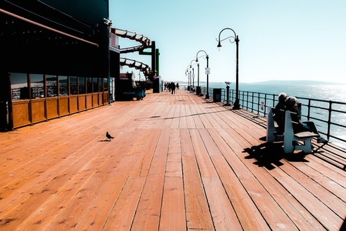 Summer at Santa Monica Pier California USA with blue sky  Mural by Timmy333