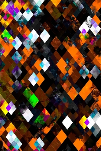 geometric pixel square pattern abstract art in orange brown green Mural by Timmy333