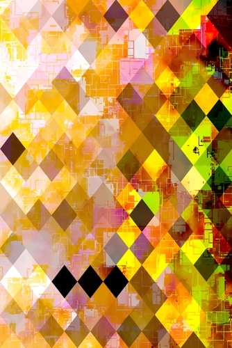 geometric pixel square pattern abstract background in orange pink green yellow Mural by Timmy333