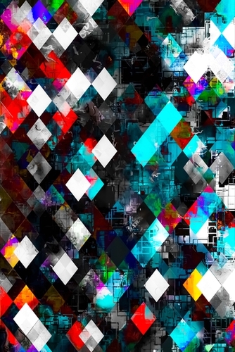 geometric pixel square pattern abstract art in red blue pink Mural by Timmy333