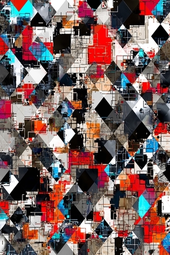 geometric pixel square pattern abstract background in red blue Mural by Timmy333