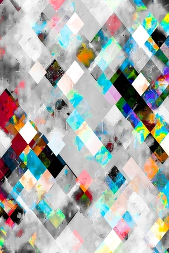 geometric pixel square pattern abstract art in blue brown red Mural by Timmy333
