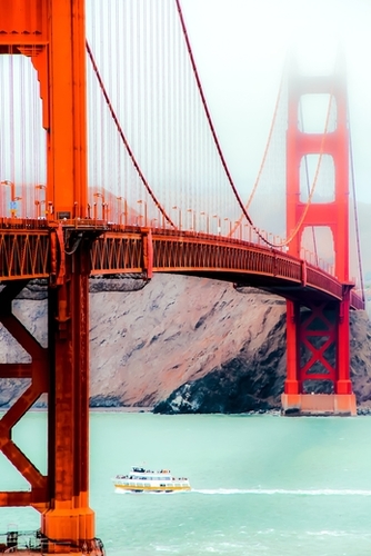 Boat and bridge view at Golden Gate Bridge, San Francisco, USA Mural by Timmy333