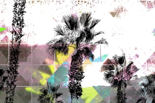 palm tree with geometric pixel square pattern abstract in pink yellow blue Mural by Timmy333