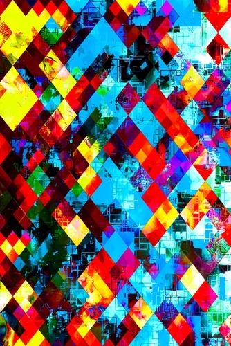 geometric pixel square pattern abstract background in blue red yellow Mural by Timmy333