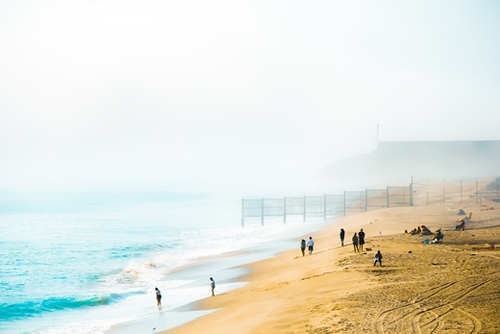 sandy beach with foggy sky at Point Mugu State Park, California, USA Mural by Timmy333