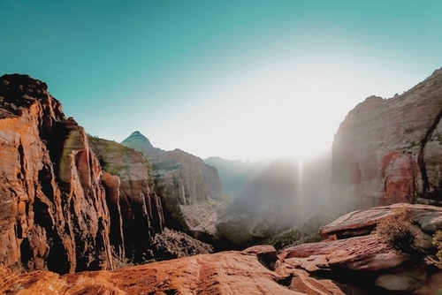 Mountain view with summer sky at Zion national park Utah USA Mural by Timmy333