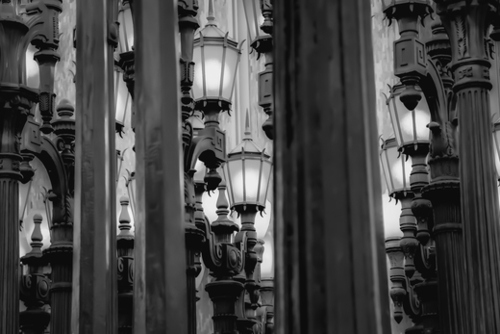 Urban Light at LACMA Los Angeles California USA in black and white Mural by Timmy333