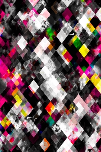 geometric pixel square pattern abstract art in pink yellow green blue Mural by Timmy333