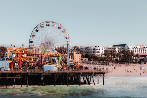 colorful ferris wheel at Santa Monica pier California USA Mural by Timmy333