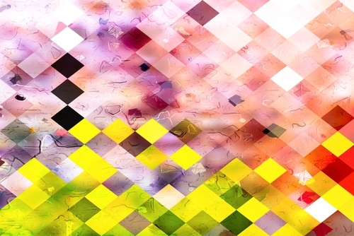 geometric square pixel pattern abstract in green yellow purple Mural by Timmy333