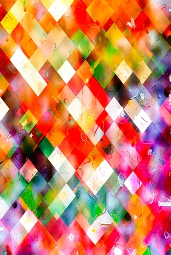 geometric pixel square pattern abstract in red purple green yellow Mural by Timmy333
