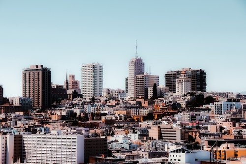 modern building in the city at San Francisco California USA  Mural by Timmy333