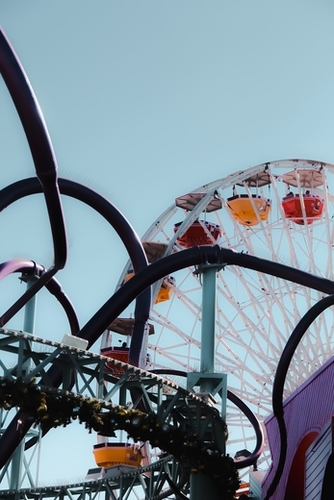 Ferris wheel at Santa Monica pier California USA with blue sky Mural by Timmy333