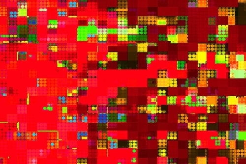 geometric pixel square pattern abstract background in red green yellow Mural by Timmy333