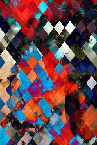 geometric pixel square pattern abstract background in red blue orange Mural by Timmy333