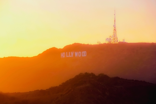 sunset light at Hollywood Sign Los Angeles California USA Mural by Timmy333
