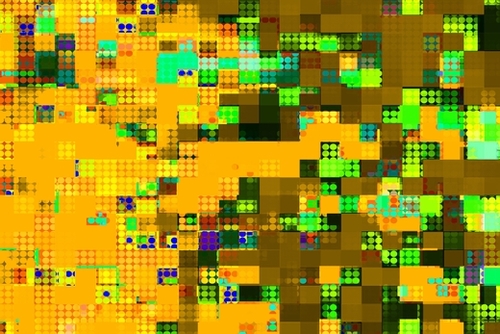 geometric pixel square pattern abstract background in yellow brown green Mural by Timmy333