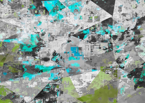 psychedelic geometric triangle pattern abstract in blue black and green Mural by Timmy333