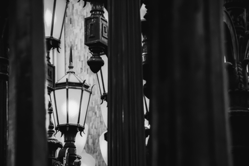 Urban Light at LACMA Los Angeles California USA in black and white Mural by Timmy333