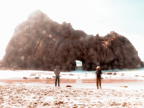 Beach with big stone at Pfeiffer beach Big Sur California USA Mural by Timmy333