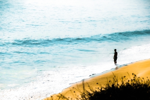 blue ocean waves and sandy beach at Point Mugu State Park, California, USA Mural by Timmy333