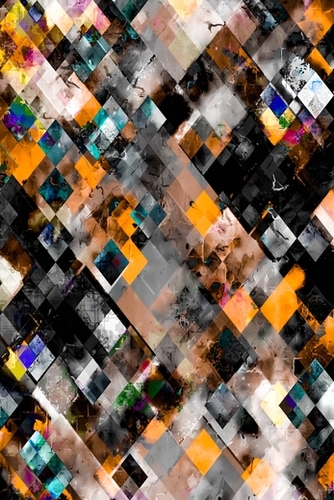 geometric pixel square pattern abstract art in orange brown blue Mural by Timmy333