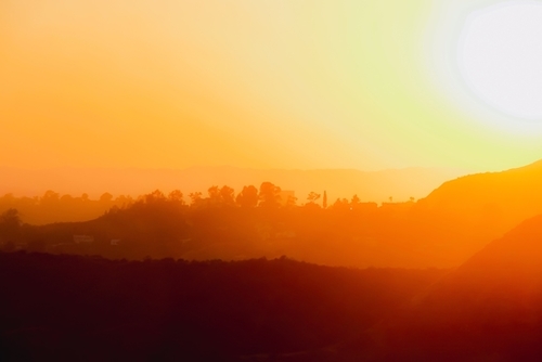summer sunset with mountain layer in Los Angeles California USA Mural by Timmy333