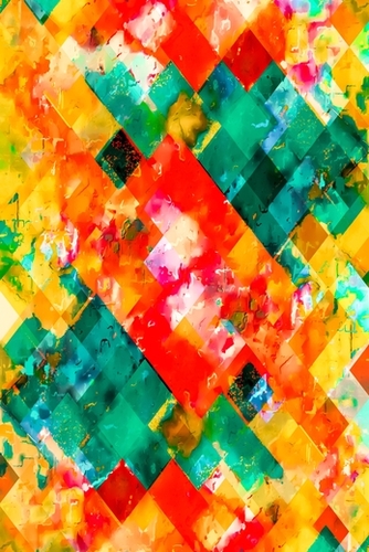 geometric pixel square pattern abstract in orange green red Mural by Timmy333