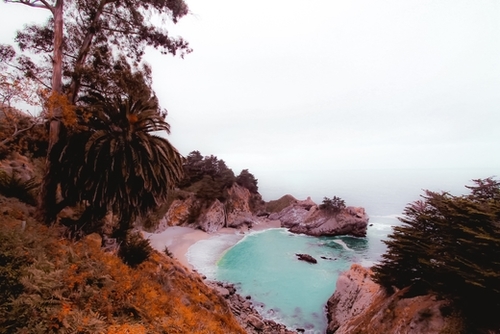 waterfall with beach view at Mcway Falls, Big Sur, Highway 1, California, USA Mural by Timmy333