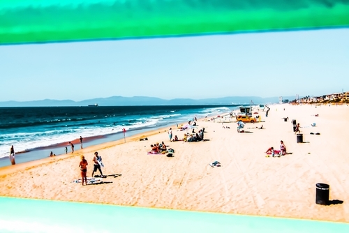 Summer sandy beach at Manhattan Beach, California, USA Mural by Timmy333