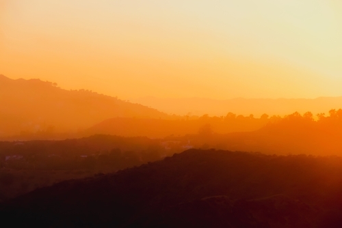 sunset with mountain layer in Los Angeles California USA Mural by Timmy333