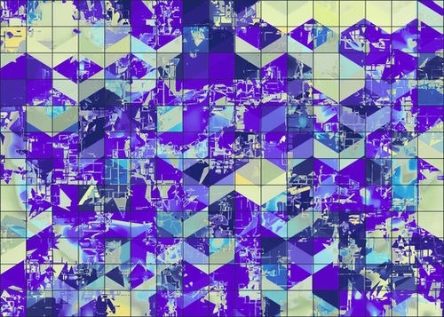 geometric square and triangle pattern abstract in purple and blue Mural by Timmy333