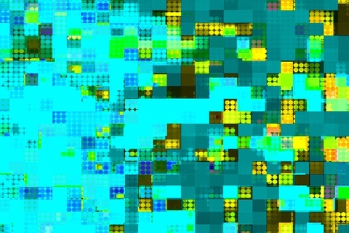 graphic design geometric pixel square and circle pattern abstract background in green blue yellow Mural by Timmy333