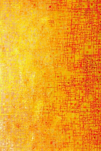 geometric square shape pattern abstract in brown orange red Mural by Timmy333