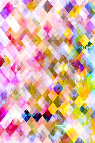 geometric pixel square pattern abstract in pink purple yellow green Mural by Timmy333