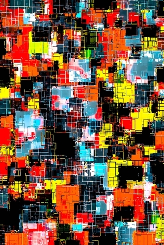 geometric pixel square pattern abstract in red blue yellow Mural by Timmy333