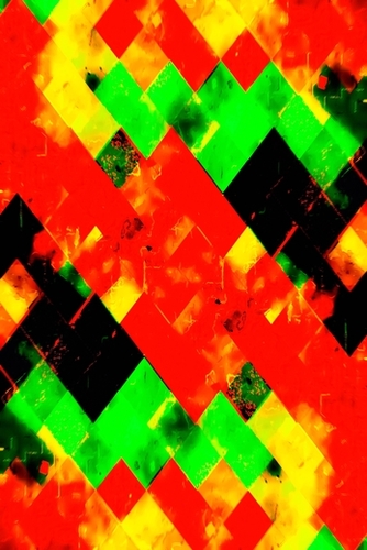geometric pixel square pattern abstract in red green yellow Mural by Timmy333