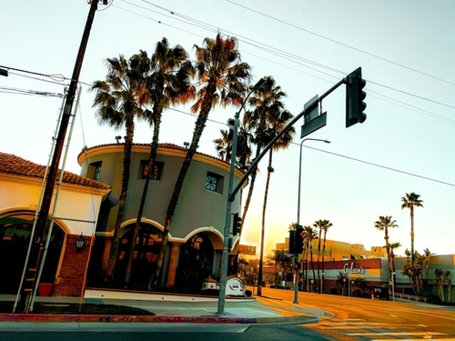 road in the city with sunrise sky at Encino, Los Angeles, USA Mural by Timmy333