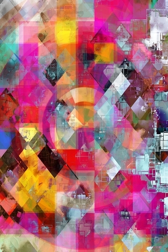 geometric pixel square pattern abstract background in pink blue yellow Mural by Timmy333