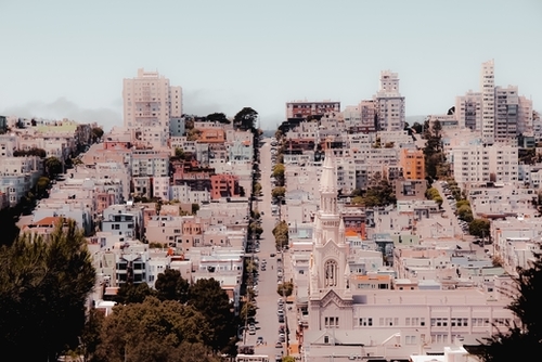 Road and building in the city at San Francisco California USA Mural by Timmy333
