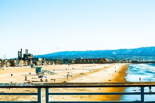 sandy beach with blue ocean wave at Manhattan Beach, California, USA Mural by Timmy333