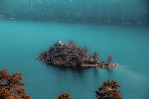 Island and pine tree at Emerald Bay Lake Tahoe California USA Mural by Timmy333